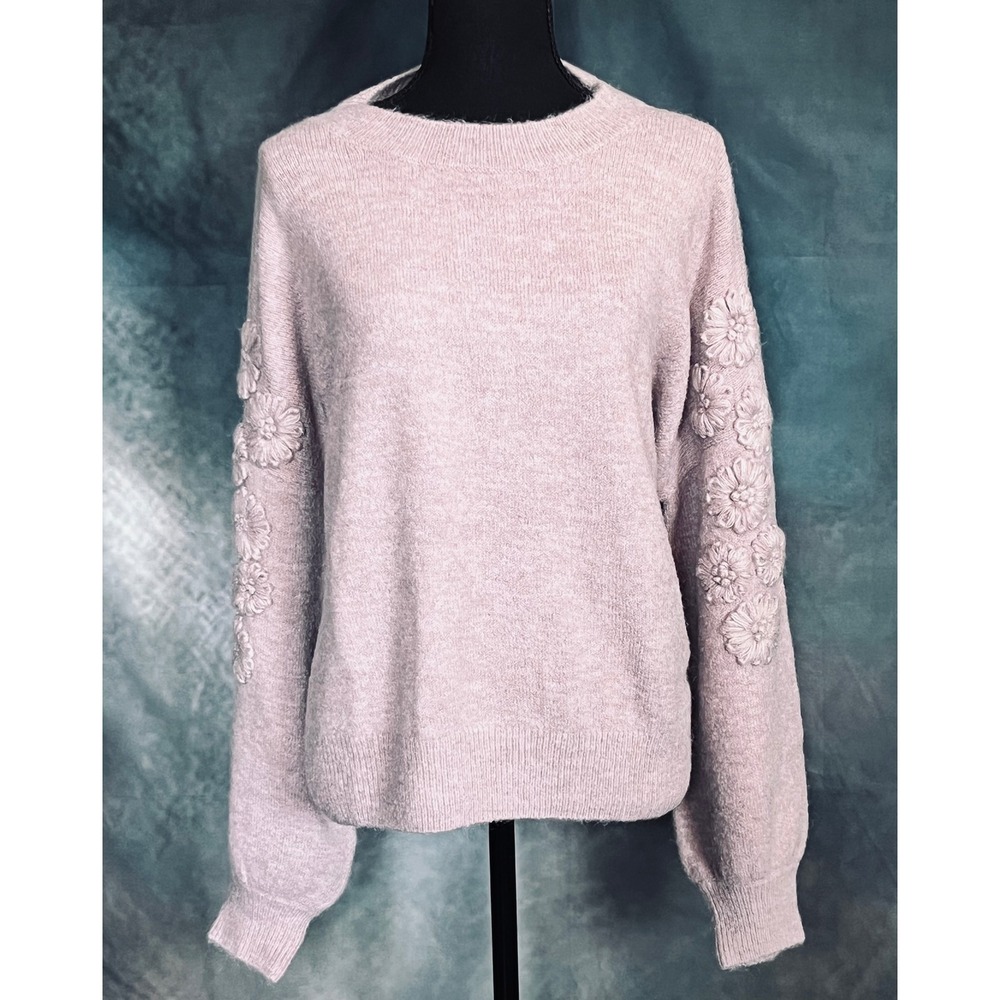 North & Co Serenity Crochet Embroidered Floral Sweater Women's‎ XL Lavender